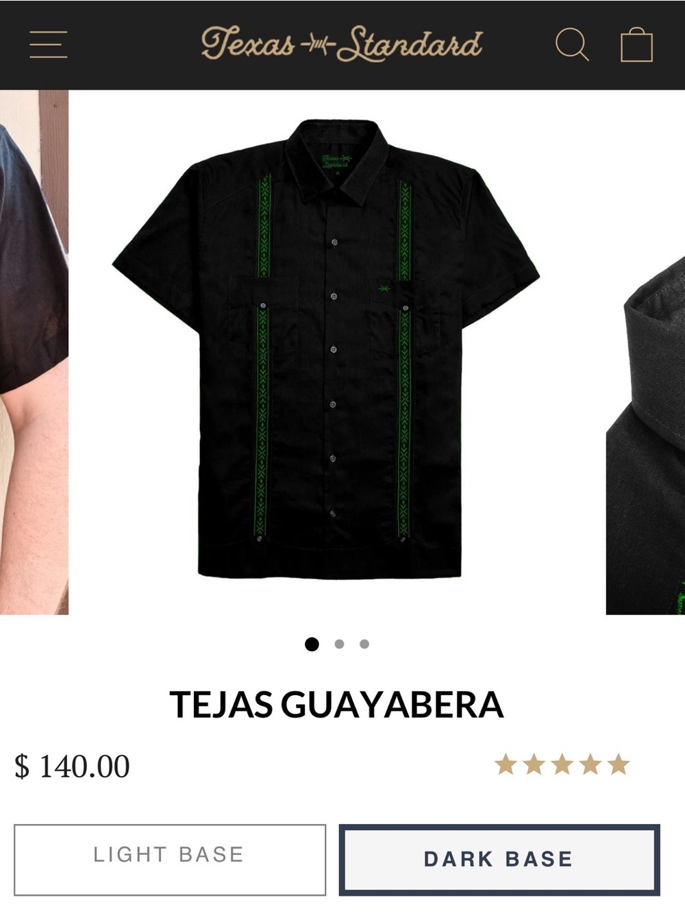 Texas Standard Tejas Guayabera Short-Sleeve Shirt — Black with Green Trim